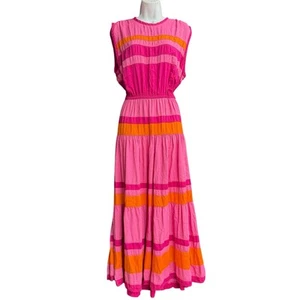 Double D Ranch Striped Boho Maxi Dress Size L Sleeveless Western Pink Orange - Picture 1 of 4