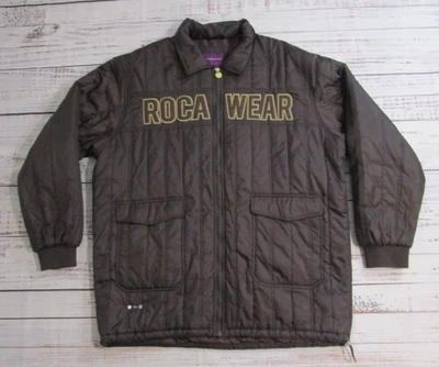Rocawear 棕色全拉链拼字标志 Puffer 夹克外套尼龙男式 2XL — 第 1/4 张图片