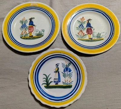 Lot of 3 Vintage Henriot Quimper France Scalloped Accent Plate Salad Bread - Image 1 of 4
