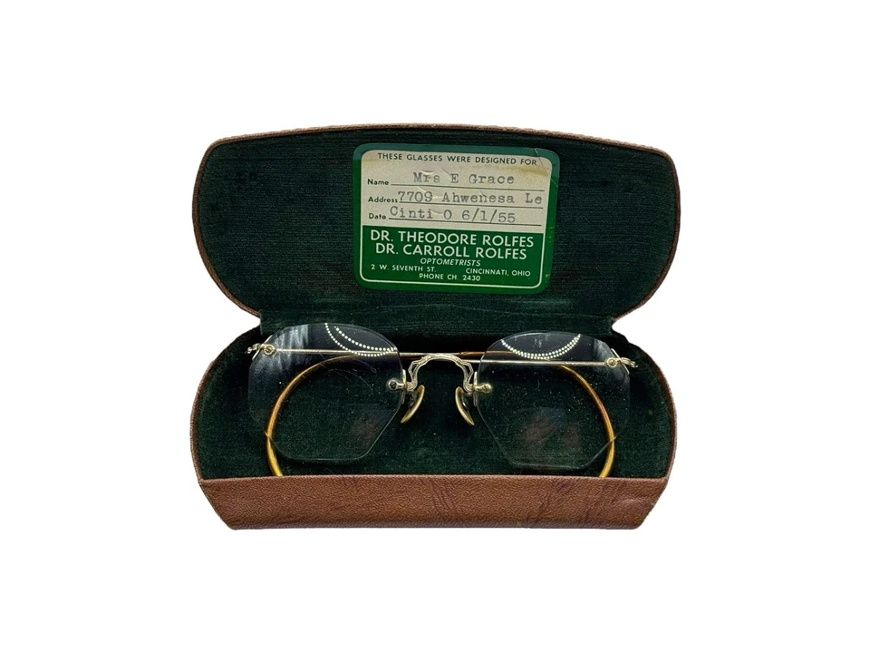 Gafas sin montura Dr. Rolfes bifocales de oro 12k vintage de los años 50 con estuche Foto 1 de 4