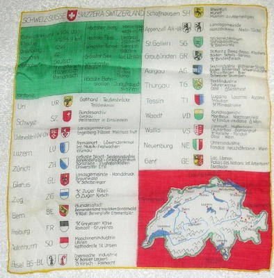 Vintage SWITZERLAND  Map  Linen Handkerchief    10 X  10  Lot #9 - Image 1 of 4