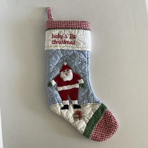 Pottery Barn Kinder Weihnachtsstrumpf Babys erster gesteppter Weihnachtsmann Gingham - Bild 1 von 9