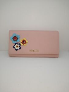 Rare! FENDI Pink Clutch Bag Purse Pink With Flower Studs 11x6x1.5 Spring Summer