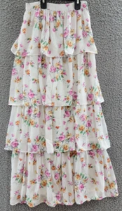 WAYF Seanna Printed Tiered Maxi Skirt Women's XS Ivory Floral Side Slit Lined - Picture 1 of 12
