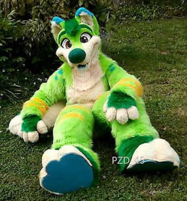 Halloween Long Fur Husky Dog Fox Fursuit Mascot Costume Suit Cosplay Dress #390 - Image 1 of 3