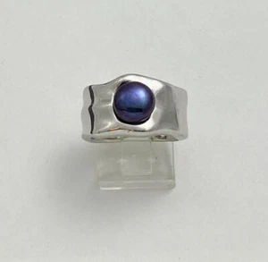 925 Sterling Silver Thailand Modernist Style Peacock Pearl Ring Sz 7 - Picture 1 of 4