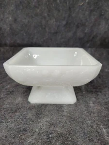 Vintage Jeanette Milk Glass Square Pedestal Candy/nut Dish Acorn Pattern # MJ25 - Picture 1 of 7