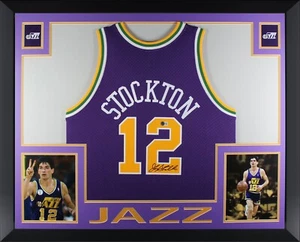 John Stockton Signed Utah Jazz Mitchell Ness Swingman Framed Jersey Beckett P TB - Picture 1 of 4