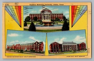 Dallas Texas TX Southern Methodist University Curt Teich Linen Postal 1944 - Imagen 1 de 2
