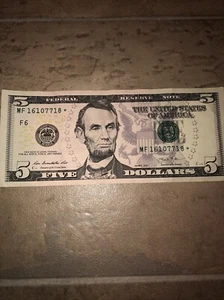 Selten!! 5 Dollar Schein Star Note 2013 Lincoln - Bild 1 von 4