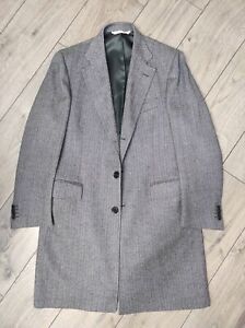 DE PETRILLO NAPOLI Grey Herringbone Wool Long Coat Size 50 EU