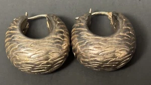Vintage Ross Simons RS Textured Silver 925 Puffy Crescent Hoop Earrings Thailand - Picture 1 of 12
