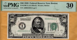 numbered seal $50 Series 1928 Federal Reserve Note Fr. 2100-A PMG Very Fine 30 - Picture 1 of 2