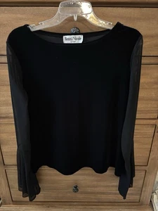 Ronnie Nicole Black Velvet Top Sheer Sleeves Sz L EUC - Picture 1 of 5