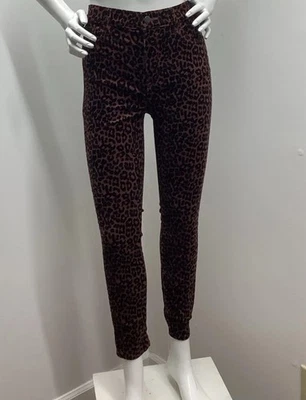 Pantalones de mezclilla de pana ajustados de cintura alta LOFT con estampado de leopardo marrón/negro talla 27, nuevos. Foto 1 de 4