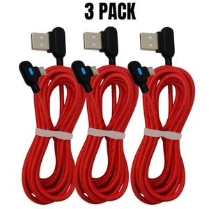 90 Degree Right Angle Micro USB Cable 3 Pack 6 Foot Fast Charge Android Charger - Picture 1 of 8