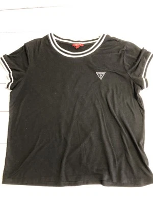 Camisa Guess Para Mujer XL Negra Blanca Rayas Cuello Redondo Manga Corta Camiseta Informal Logo Foto 1 de 4