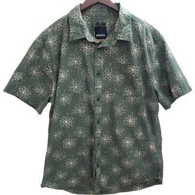 PRANA XL Verde Ejército Cuello Abotonado Calce Ajustado Manga Corta Informal Camisa Bolsillo Foto 1 de 4