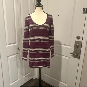 Free People Women's Purple Fair Isle V-Neck Long Tunic Sweater Dress Medium - Picture 1 of 5