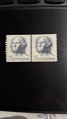 Scott #1229, M/F/NH, Joint Line Pair, Blue Gray, 5 cent, Washington, 1962-65 - Image 1 of 2