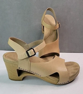 Sandalias de cuña Dansko Tasha de cuero tostado zueco con tiras para mujer talla 40/9-9,5, ¡LINDAS! Foto 1 de 4