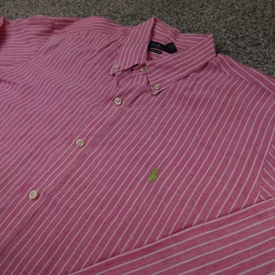 Ralph Lauren Shirt Mens 2XL Pink Ocean Wash Linen Chambray Button Up Long Sleeve - Image 1 of 4