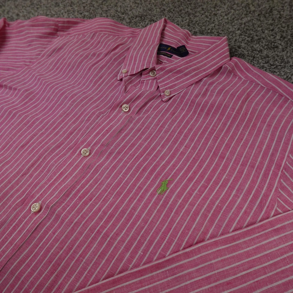 Ralph Lauren Shirt Mens 2XL Pink Ocean Wash Linen Chambray Button Up Long Sleeve - Image 1 of 4