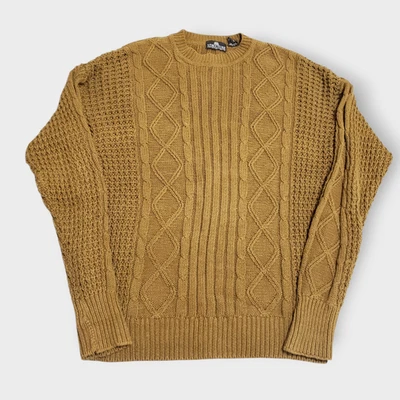Vtg Structure Cable Knit Crewneck Sweater Toffee Brown Sz XL Fisherman 90s Cosby - Image 1 of 4