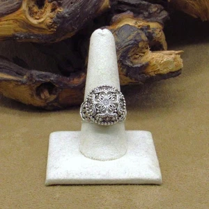 Sterling Silver Sarda Ring with Clear Stone Center Size 10 - Picture 1 of 8