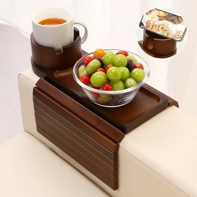 Couch Cup Holder,Bamboo Couch Arm Tray with 15.8" x 13" x 0.8" Small Walnut - Image 1 of 4