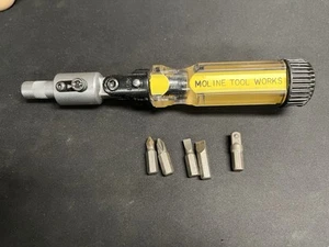 MOLINE TOOL WORKS Ratcheting Flex Screwdriver, Phillips & Slotted Bits, USA - Picture 1 of 6