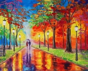 Original Oil Landscape Painting Autumn Park Trees Colorful Canvas Wall Art - Picture 1 of 24