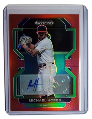MICHAEL HOBBS 2022 Prizm Draft Picks Baseball Base Auto Red #PDP220 /50 L.A. NM - Image 1 of 4