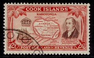 COOK ISLANDS GVI SG152, 2d marrón rojizo y escarlata, BIEN USADO. - Imagen 1 de 1