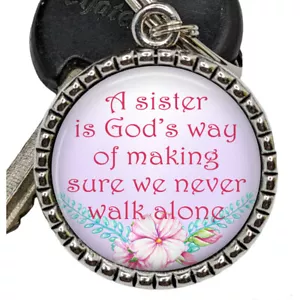 Special Sister Gift Pendant Style Key Ring Keychain Boho Flowers Floral Resin - Picture 1 of 4
