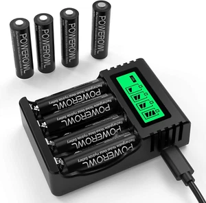 POWEROWL AA Rechargeable Batteries with Charger, 8 Pcs AA Rechargeable Batteries - Picture 1 of 8