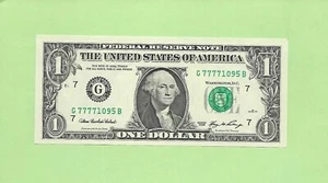 2006 ..UNCIRC $1  G 7777 1095 B .... 2006 $1  G-B     QUAD NOTE  '7777' - Picture 1 of 2