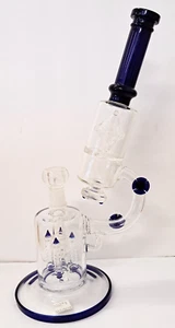 Water Pipe Glass 14" Microscope 19mm Female Bowl w/4 Rockets Blue - Picture 1 of 6