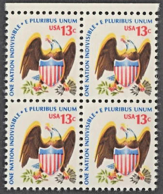 EE. UU. # 1596 COMO NUEVO OG NH { ENORME ERROR DE CAMBIO DE COLOR AMARILLO "BLOQUE } 13c ÁGUILA Y ESCUDO Foto 1 de 4