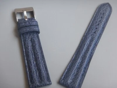 SANS MARQUE 20 mm BRACELET ÉTANCHE REQUIN VÉRITABLE BLEU MARINE TYPE CHRONOMAT DOUBLE JONC