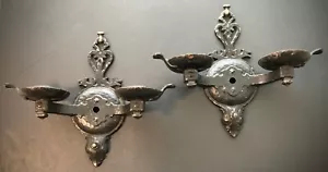PAIR of TWO Rare ANTIQUE GOTHIC TWO-ARM CAST IRON SCONCES ~ Candles or Electric - Picture 1 of 8