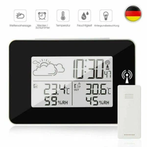 Funk-Wetterstation Innen Außensensor Thermometer Hygrometer digital LCD Uhr - Bild 1 von 12