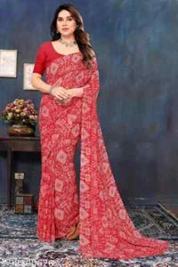 INDISCHER GEORGETTE-SARI MIT UNGESICKTER BLUSE PARTY HOCHZEITSKLEIDUNG FÜR DAMEN - Bild 1 von 1