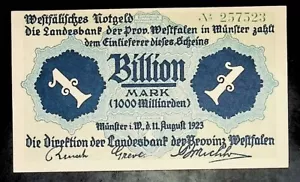 1923 Deutschland Westfalen 1.000.000/1 Billion Mark Banknote UNC - Bild 1 von 2