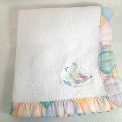 Manta bebé oso de peluche vintage Carter's pastel patrón de retazos algodón EE. UU. Foto 1 de 4