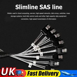Slim Line SAS4.0 SFF-8654 8i to SATA 8 Ports 12Gbps 50cm Adapter Cable UK - Afbeelding 1 van 7