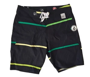 Volcom New Swim Board Shorts Black Green Yellow 30 Inseam 12" - Picture 1 of 4