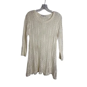 Silonii Strick Pullover Kleid Häkel Langarm Tunika Freizeit Creme Gr. S - Bild 1 von 6