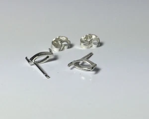 Two Marquise Sterling Silver 2-Prong Pre-Notched Earring Settings (4x2-6x3mm) - Picture 1 of 3