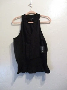 INC International Concepts Womens Sz L Cotton Mock-Neck Sleeveless Smocked Top - Picture 1 of 7